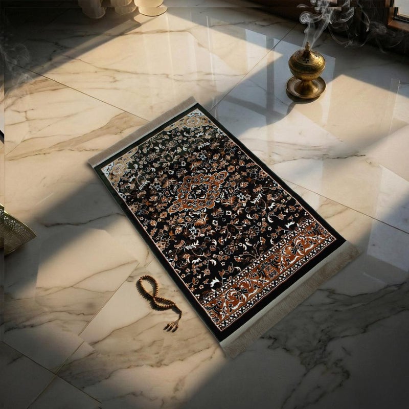 Melen Turkish Prayer Rug - Paradise - Dark Olive - Brown - Image 1